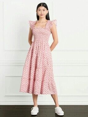 Hill house The Ellie Nap Midi Dress in Pink Spaced Floral Poplin Cotton Lawn XXL